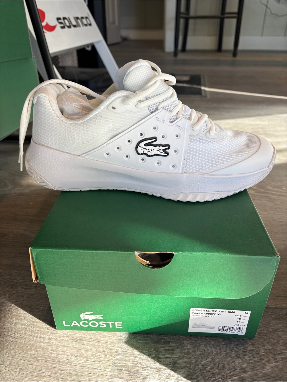 Lacoste Power Serve White Tennis Sneakers with Croc Patch